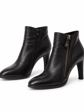 Women’s Black Leather Ankle Boots Size 37 Made in Italy High Heel Side Zip